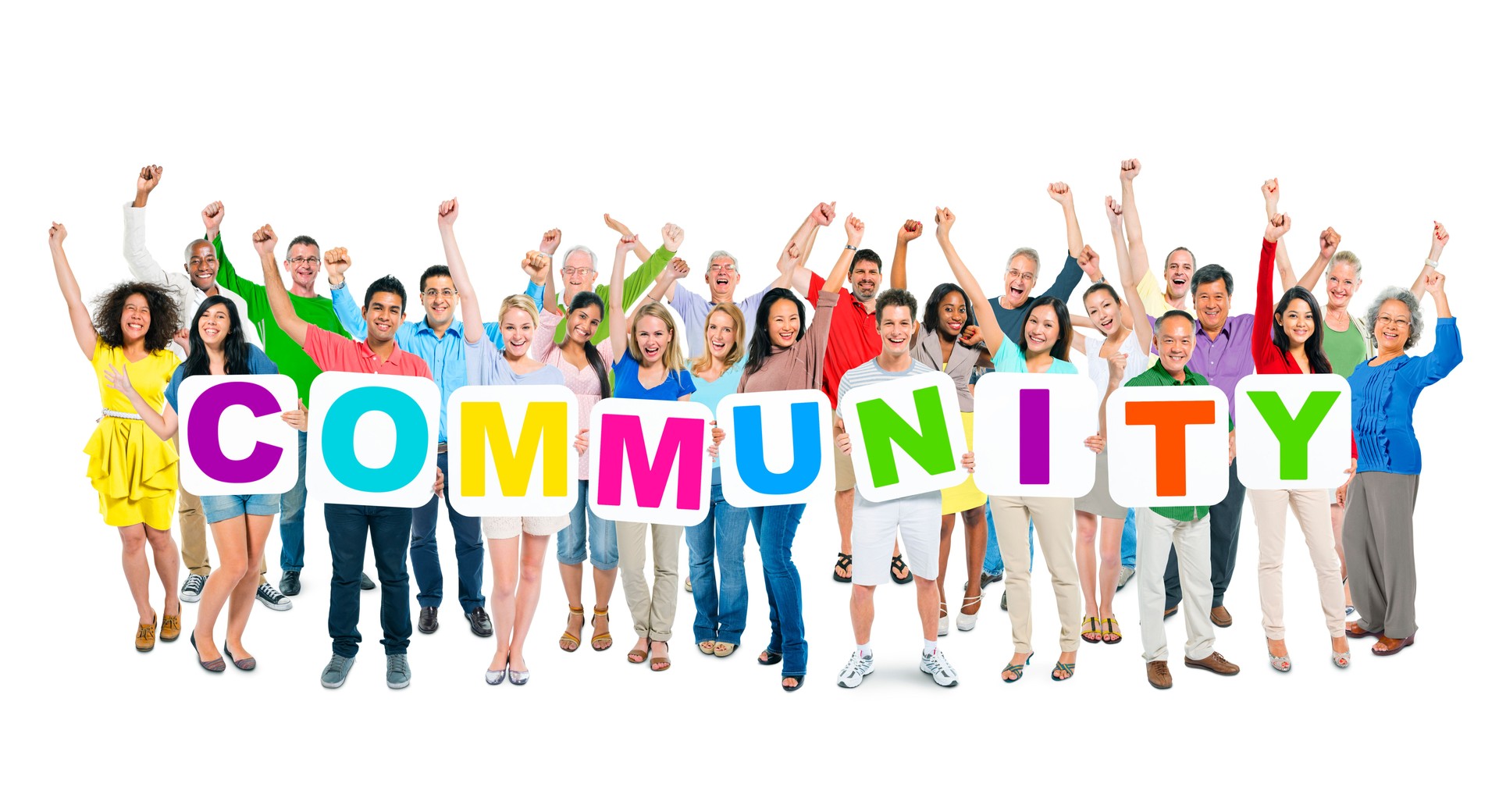 Large Group of Diverse People Holding Word Community